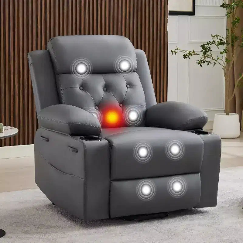 Oversized Power Lift Recliner Chair for Living Room,Black PU Leather Seat, Vibration Massage, Lumbar Heat,Dual Cup Holders,Side Pockets,Mobility Aid