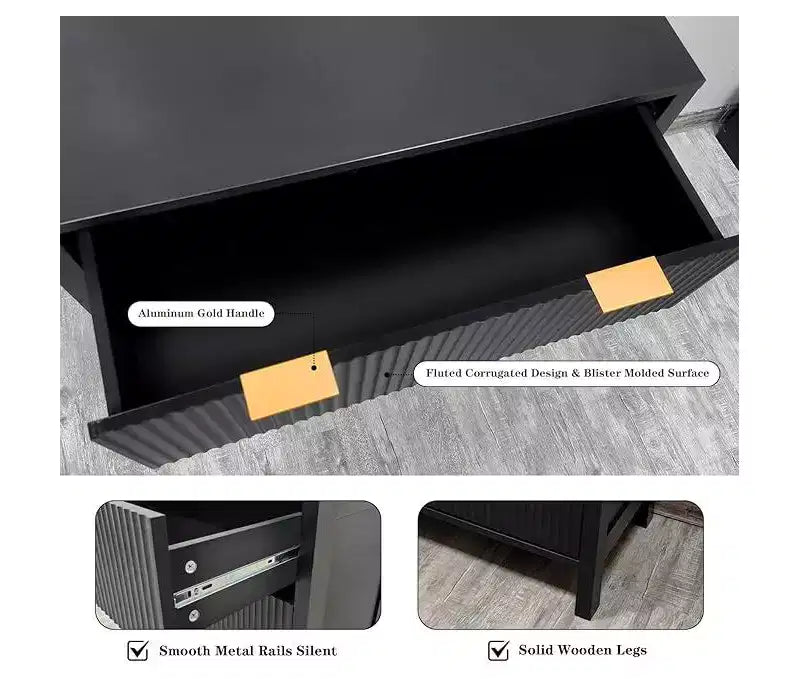 Chest of Drawers with 4 Drawers, Tall Dresser Unit with Easy Pull Handle, Waveform Fluted Panel Storage Cabinet, Stylish Clothes Organiser Cupboard