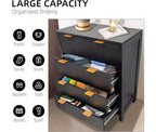 Commode 4 tiroirs, Armoire haute avec poignée facile à tirer, Meuble de rangement avec panneaux cannelés ondulés, Armoire de rangement élégante pour vêtements