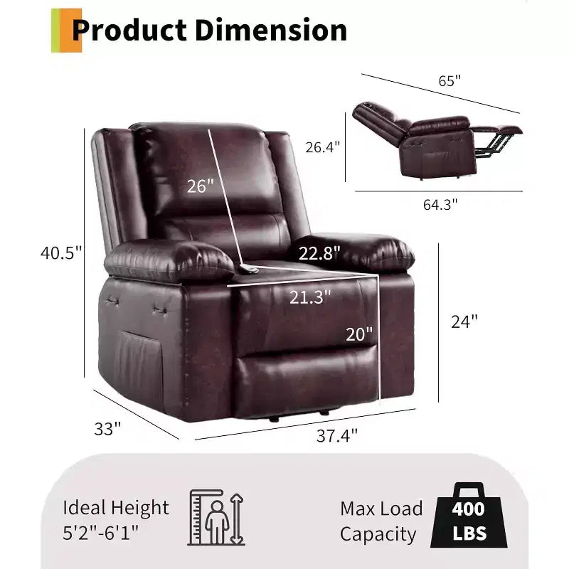 Power Lift Recliner Chair, Home Theater Seating with Lumbar Support,PU Leather Recliner Sofa Adjustable Back and Legs, Elderly Power Recliner Chair