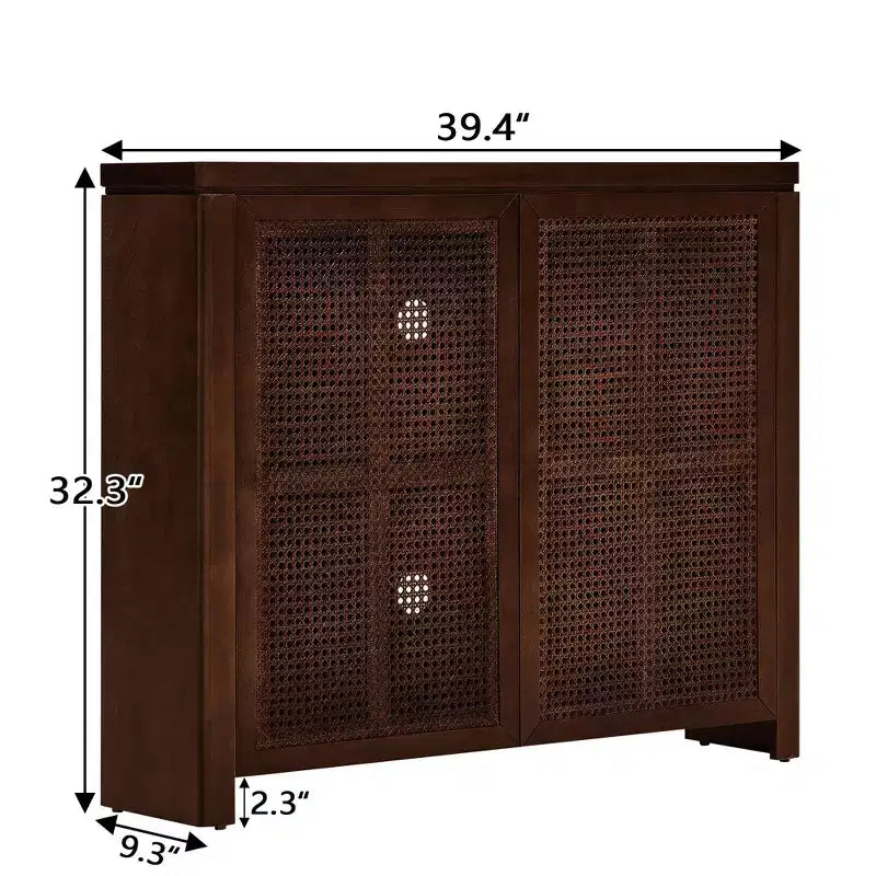 Mid Century Wooden Buffet Sideboard Storage Cabinet with Rattan Doors, Retro Coffee Pantry Cabinets for Dining Room, Kitchen