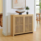 Buffet en bois Mid-Century avec portes en rotin, Armoire de rangement rétro pour salle à manger, cuisine
