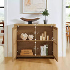 Buffet en bois Mid-Century avec portes en rotin, Armoire de rangement rétro pour salle à manger, cuisine