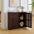 Buffet en bois Mid-Century avec portes en rotin, Armoire de rangement rétro pour salle à manger, cuisine