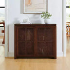 Buffet en bois Mid-Century avec portes en rotin, Armoire de rangement rétro pour salle à manger, cuisine