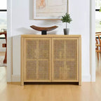 Okak Mid Century Wooden Buffet Sideboard Storage Cabinet with Rattan Doors,Retro Coffee Pantry Cabinets for Dining Room,Kitchen