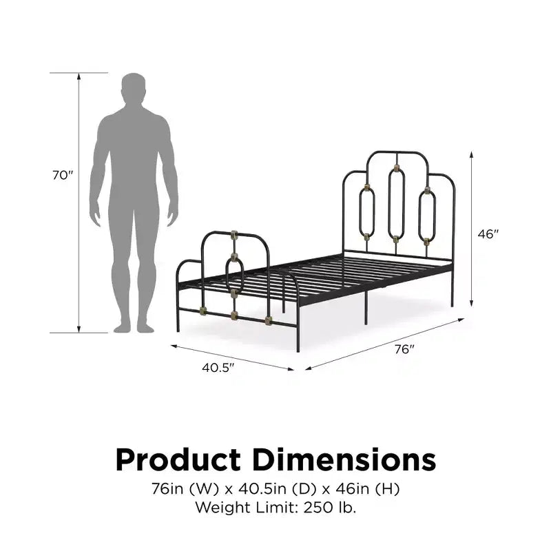 Olivia Vintage Metal Bed with Headboard and Footboard
