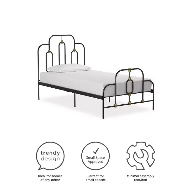Olivia Vintage Metal Bed with Headboard and Footboard