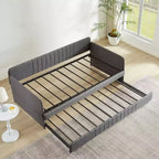 Lit de repos double avec lit gigogne, cadre de canapé-lit rembourré avec lattes métalliques, cadre de lit plateforme, lit de repos simple pour chambre à coucher, salon, chambre d'amis