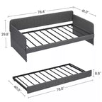 Lit de repos double avec lit gigogne, cadre de canapé-lit rembourré avec lattes métalliques, cadre de lit plateforme, lit de repos simple pour chambre à coucher, salon, chambre d'amis