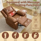 Fauteuil inclinable manuel adulte avec chauffage et massage - Ajustement avant/arrière 135°, poches latérales de rangement et télécommande, idéal pour le salon et la chambre à coucher