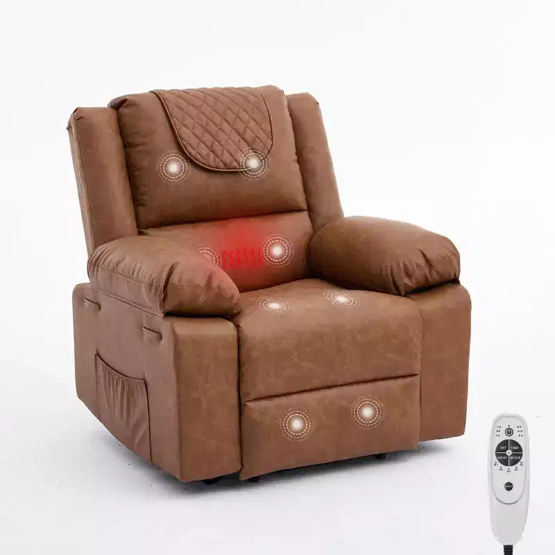 Adult Manual Recliner with Heating & Massage - 135 Front/Rear Adjustment, Side Storage Pockets & Remote Control, Ideal for Living Room & Bedroom
