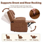 Fauteuil inclinable manuel adulte avec chauffage et massage - Ajustement avant/arrière 135°, poches latérales de rangement et télécommande, idéal pour le salon et la chambre à coucher