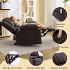 Fauteuil inclinable manuel adulte avec chauffage et massage - Ajustement avant/arrière 135°, poches latérales de rangement et télécommande, idéal pour le salon et la chambre à coucher