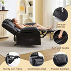 Fauteuil inclinable manuel adulte avec chauffage et massage - Ajustement avant/arrière 135°, poches latérales de rangement et télécommande, idéal pour le salon et la chambre à coucher