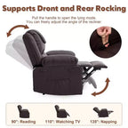 Fauteuil inclinable manuel adulte avec chauffage et massage - Ajustement avant/arrière 135°, poches latérales de rangement et télécommande, idéal pour le salon et la chambre à coucher