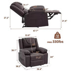 Fauteuil inclinable manuel adulte avec chauffage et massage - Ajustement avant/arrière 135°, poches latérales de rangement et télécommande, idéal pour le salon et la chambre à coucher