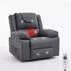 Fauteuil inclinable manuel adulte avec chauffage et massage - Ajustement avant/arrière 135°, poches latérales de rangement et télécommande, idéal pour le salon et la chambre à coucher