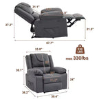 Fauteuil inclinable manuel adulte avec chauffage et massage - Ajustement avant/arrière 135°, poches latérales de rangement et télécommande, idéal pour le salon et la chambre à coucher