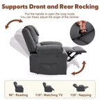 Fauteuil inclinable manuel adulte avec chauffage et massage - Ajustement avant/arrière 135°, poches latérales de rangement et télécommande, idéal pour le salon et la chambre à coucher