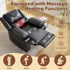 Fauteuil inclinable manuel adulte avec chauffage et massage - Ajustement avant/arrière 135°, poches latérales de rangement et télécommande, idéal pour le salon et la chambre à coucher