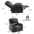 Fauteuil inclinable manuel adulte avec chauffage et massage - Ajustement avant/arrière 135°, poches latérales de rangement et télécommande, idéal pour le salon et la chambre à coucher