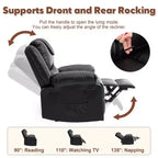 Fauteuil inclinable manuel adulte avec chauffage et massage - Ajustement avant/arrière 135°, poches latérales de rangement et télécommande, idéal pour le salon et la chambre à coucher