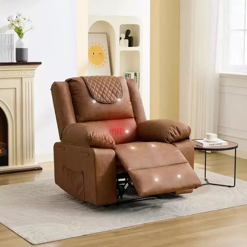 Adult Manual Recliner with Heating & Massage - 135 Front/Rear Adjustment, Side Storage Pockets & Remote Control, Ideal for Living Room & Bedroom