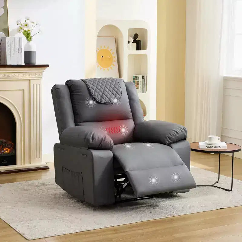 Adult Manual Recliner with Heating & Massage - 135 Front/Rear Adjustment, Side Storage Pockets & Remote Control, Ideal for Living Room & Bedroom
