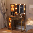 Coiffeuse avec miroir et lumières, Table de maquillage avec ampoules réglables, Plateau en MDF robuste et pieds en métal, Tiroirs et armoires de rangement intelligents pour chambre à coucher