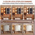 Coiffeuse avec miroir et lumières, Table de maquillage avec ampoules réglables, Plateau en MDF robuste et pieds en métal, Tiroirs et armoires de rangement intelligents pour chambre à coucher