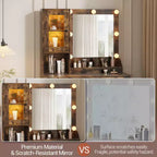 Coiffeuse avec miroir et lumières, Table de maquillage avec ampoules réglables, Plateau en MDF robuste et pieds en métal, Tiroirs et armoires de rangement intelligents pour chambre à coucher