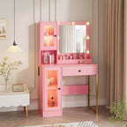 Coiffeuse avec miroir et lumières, Table de maquillage avec ampoules réglables, Plateau en MDF robuste et pieds en métal, Tiroirs et armoires de rangement intelligents pour chambre à coucher