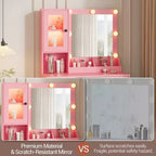 Coiffeuse avec miroir et lumières, Table de maquillage avec ampoules réglables, Plateau en MDF robuste et pieds en métal, Tiroirs et armoires de rangement intelligents pour chambre à coucher
