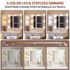 Coiffeuse avec miroir et lumières, Table de maquillage avec ampoules réglables, Plateau en MDF robuste et pieds en métal, Tiroirs et armoires de rangement intelligents pour chambre à coucher