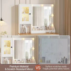 Coiffeuse avec miroir et lumières, Table de maquillage avec ampoules réglables, Plateau en MDF robuste et pieds en métal, Tiroirs et armoires de rangement intelligents pour chambre à coucher