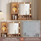Coiffeuse avec miroir et lumières, Table de maquillage avec ampoules réglables, Plateau en MDF robuste et pieds en métal, Tiroirs et armoires de rangement intelligents pour chambre à coucher