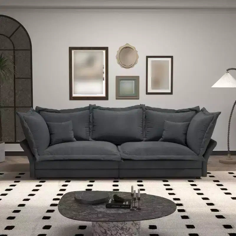 90.55 Modern Sofa Couch, Comfy Upholstered Deep Seat Sofa with Pillows, Convertible Loveseat for Living Room Bedroom Apartment Office