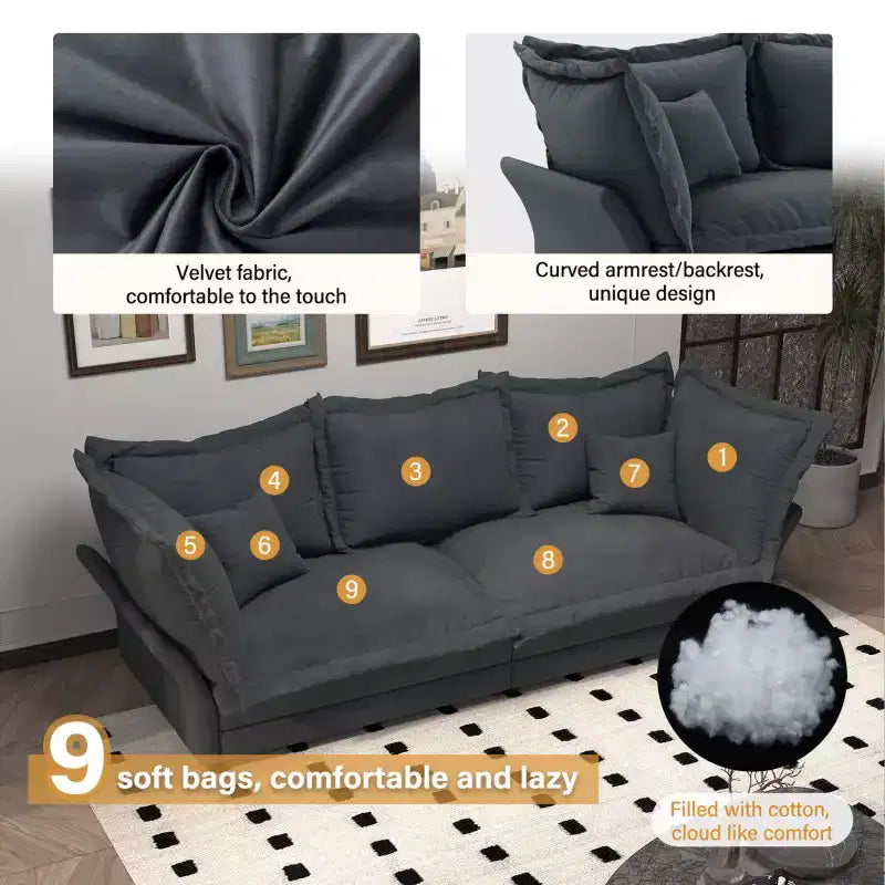 90.55 Modern Sofa Couch, Comfy Upholstered Deep Seat Sofa with Pillows, Convertible Loveseat for Living Room Bedroom Apartment Office