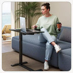 Bureau de lit réglable en hauteur avec plateau inclinable, bureau à élévation pneumatique de 75-110 cm avec roues cachées pour la maison et le bureau