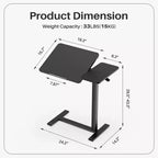Bureau de lit réglable en hauteur avec plateau inclinable, bureau à élévation pneumatique de 75-110 cm avec roues cachées pour la maison et le bureau