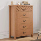 5 Drawer Dresser for Bedroom, Brown 5 Chest of Drawers Nightstand with Elegant V Shape Design, Wooden Dresser Organizer for Living Room, Entryway