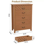 Commode à 5 tiroirs pour chambre à coucher, table de chevet marron à 5 tiroirs avec un élégant design en V, commode de rangement en bois pour salon, entrée.