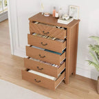 Commode à 5 tiroirs pour chambre à coucher, table de chevet marron à 5 tiroirs avec un élégant design en V, commode de rangement en bois pour salon, entrée.