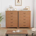 Commode à 5 tiroirs pour chambre à coucher, table de chevet marron à 5 tiroirs avec un élégant design en V, commode de rangement en bois pour salon, entrée.