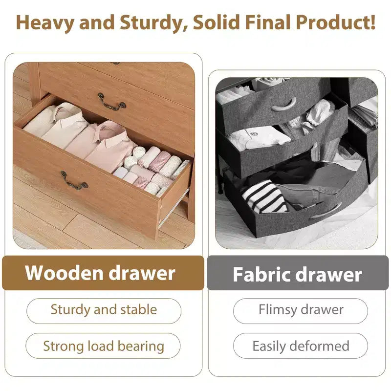 5 Drawer Dresser for Bedroom, Brown 5 Chest of Drawers Nightstand with Elegant V Shape Design, Wooden Dresser Organizer for Living Room, Entryway