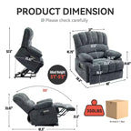 Fauteuil inclinable électrique de grande taille en chenille gris bleu de 58,4 cm de large avec dossier haut, massage vibrant 8 points et chauffage lombaire