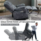Fauteuil inclinable électrique de grande taille en chenille gris bleu de 58,4 cm de large avec dossier haut, massage vibrant 8 points et chauffage lombaire