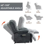 Fauteuil inclinable électrique de grande taille en chenille gris bleu de 58,4 cm de large avec dossier haut, massage vibrant 8 points et chauffage lombaire