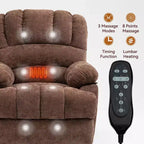 Fauteuil inclinable électrique de grande taille en chenille gris bleu de 58,4 cm de large avec dossier haut, massage vibrant 8 points et chauffage lombaire